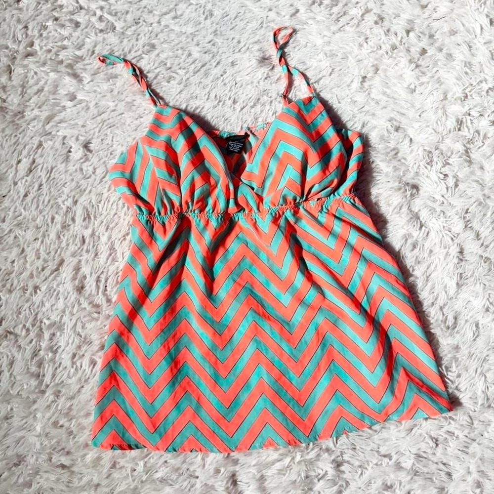 Vintage Y2K Neon Chevron Hipster Flowy Colorful Tank Womens XL Indie Kawaii Boho